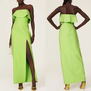 AIDAN MATTOX Strapless Popover Gown Women 2 Ruffle Neckline Side Slit Green